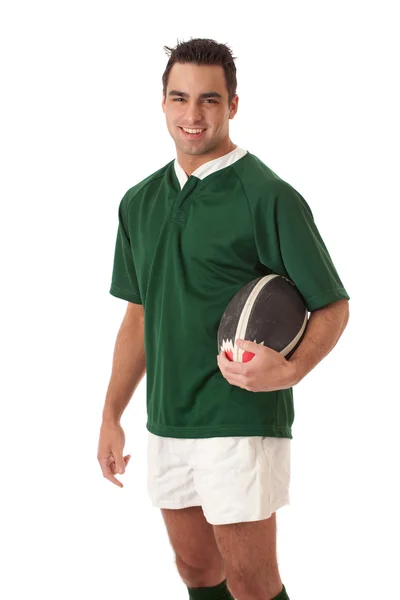 Mannlig rugbyspiller. Studio skutt over hvitt . – stockfoto