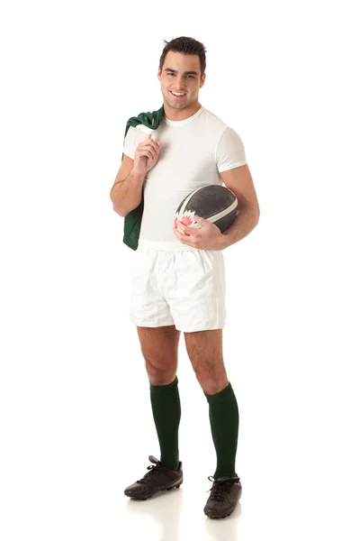Mannlig rugbyspiller. Studio skutt over hvitt . – stockfoto