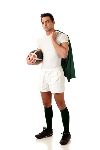 Jugador de rugby masculino. Estudio filmado sobre blanco . — Foto de Stock
