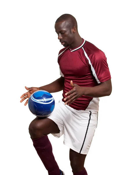 Male soccer player. Studio shot over white. — Stock Photo, Image