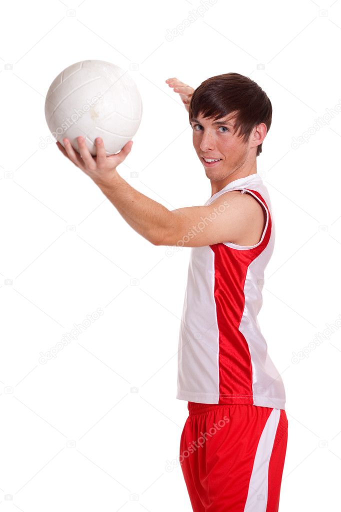 Male volleyball player. Studio shot over white.