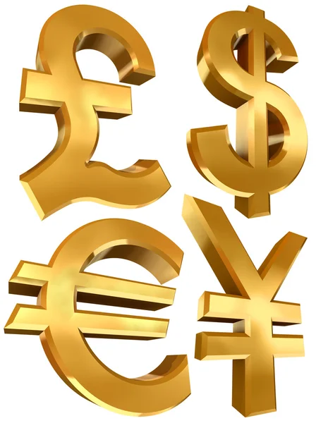 Libra dólar euro y yen símbolos de oro —  Fotos de Stock