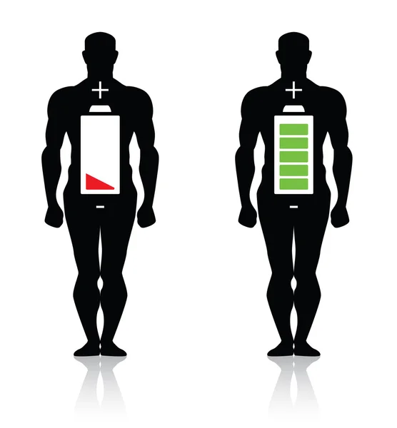 Corpo humano alta bateria fraca isolado — Vetor de Stock