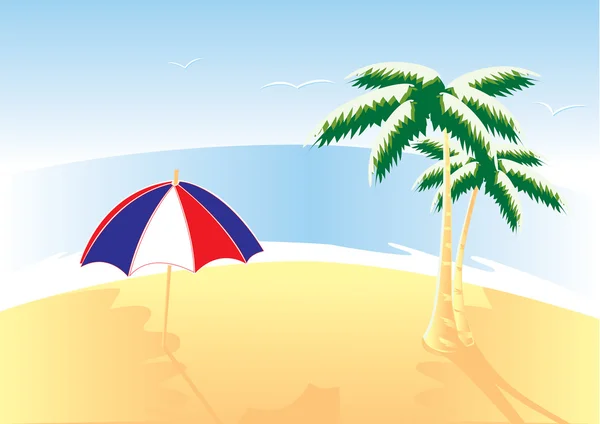 Beach, palms und umbrella. Vector illustration. — Stock Vector