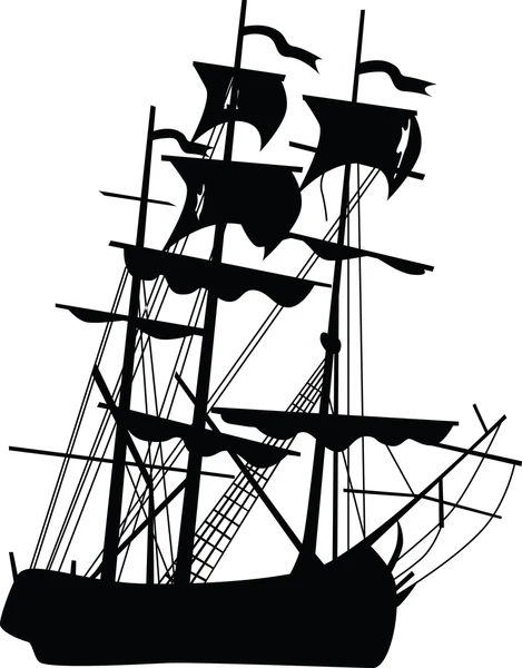 Черная лодка пиратов. Векторная иллюстрация . — стоковый вектор