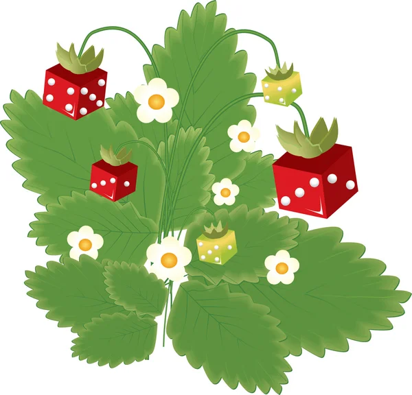 stock vector Strawberry with red and green dice, with flowers