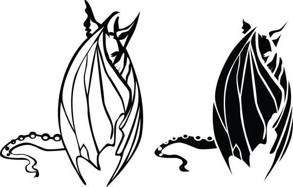 블랙 드래곤-흰 박쥐 — 스톡 벡터