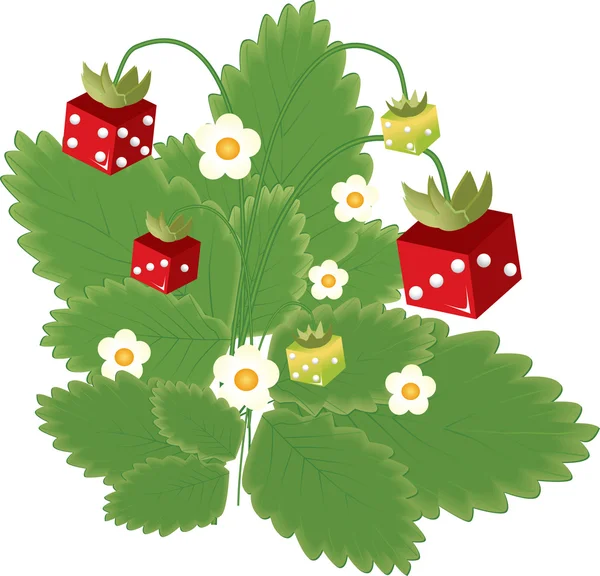 Aardbei met rode en groene dobbelstenen, met bloemen Rechtenvrije Stockvectors