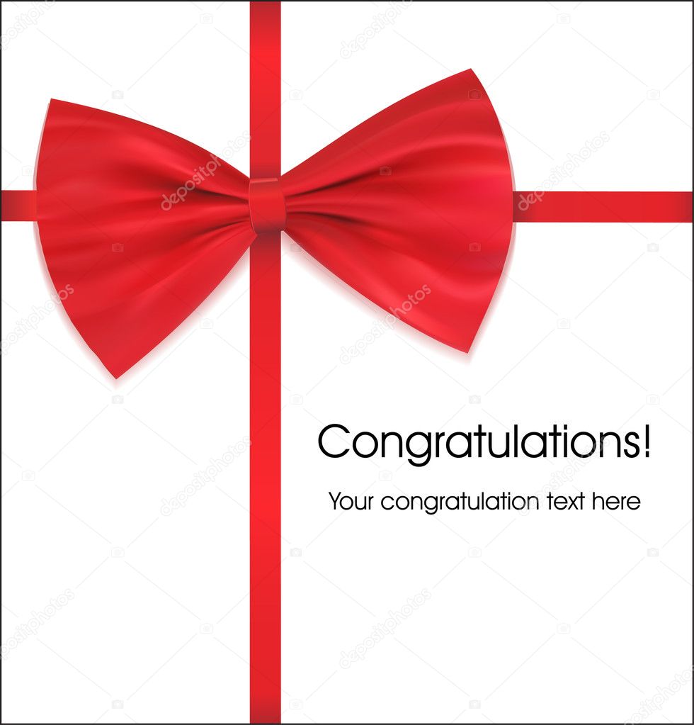 Congratulations with bow on ribbon red vector illustration