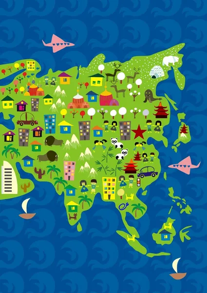 亚洲的卡通地图 — 图库矢量图片
