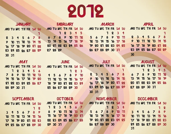 2012 calendario retro — Vector de stock