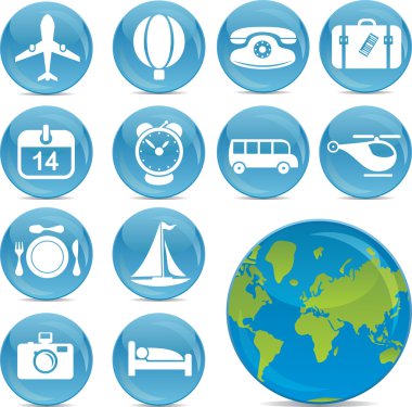 Blue ball icons travel clipart