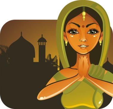 Pretty indian girl saying hello clipart