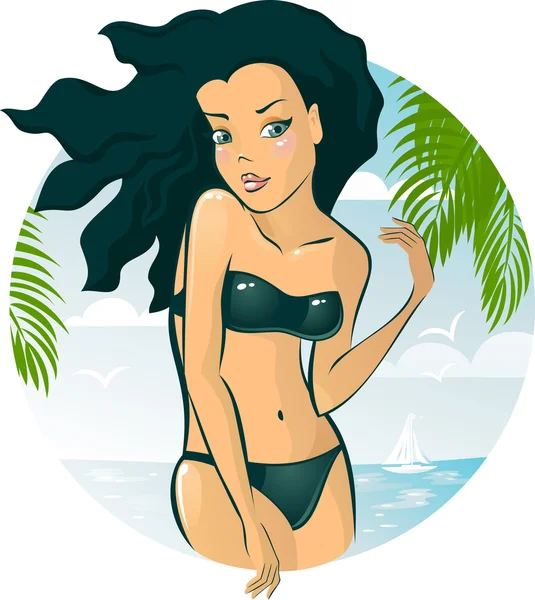 Jolie fille sur la plage — Image vectorielle