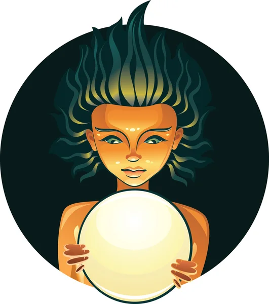 Pretty girl with fortune telling ball — Stock Vector