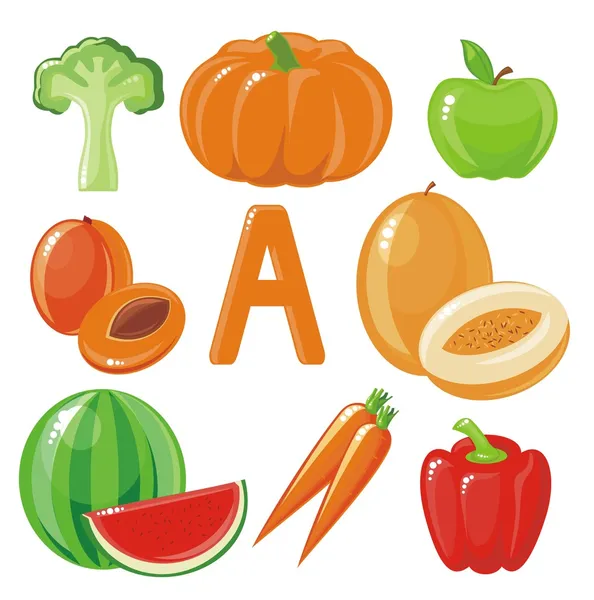 维生素 a 水果和蔬菜 — 图库矢量图片