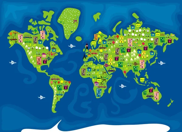 Tecknad karta över världen — Stock vektor