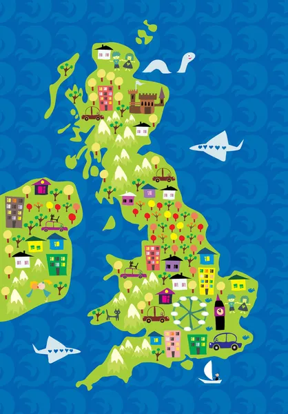 Mappa dei cartoni animati del Regno Unito — Vettoriale Stock