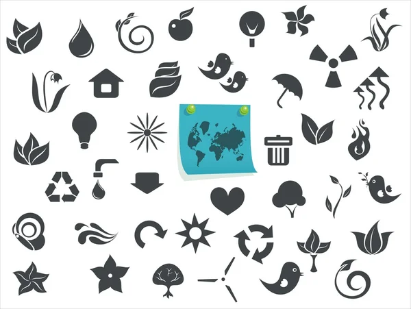 Ecological icons with a sticker — Stock Vector