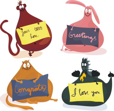 Cute plumpy animals with banners clipart