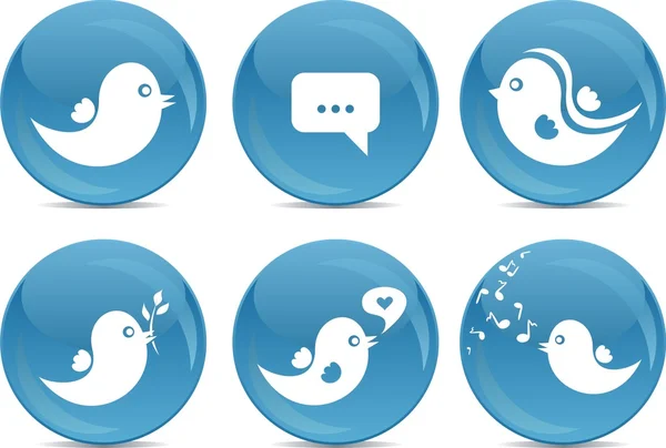 Niebieski piłka ikony - ptak tweeting — Wektor stockowy