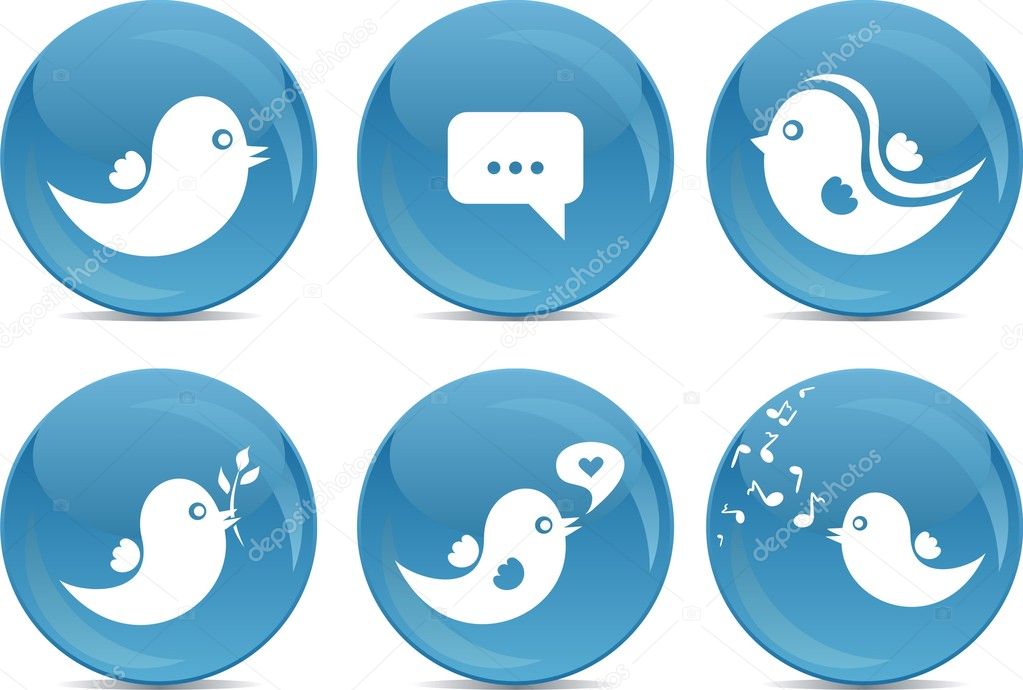 Blue ball icons - bird tweeting