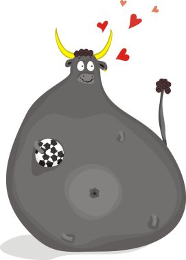 Cartoon ox which is in love with football clipart