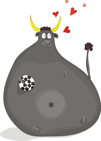 Cartoon ox che è innamorato del calcio — Vettoriale Stock