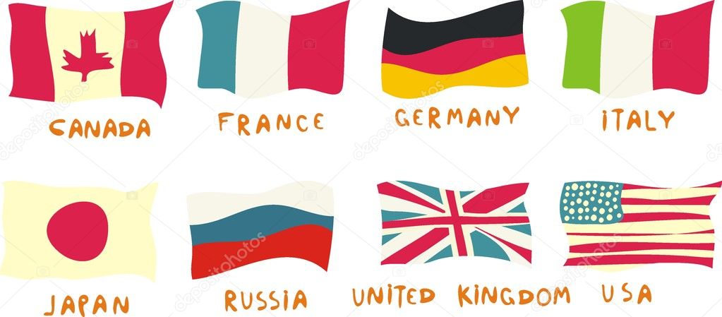 G8 members flags drawn in a childish manner