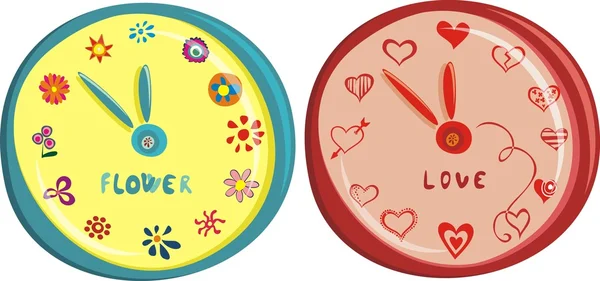 Horloges Amour et Fleur — Image vectorielle