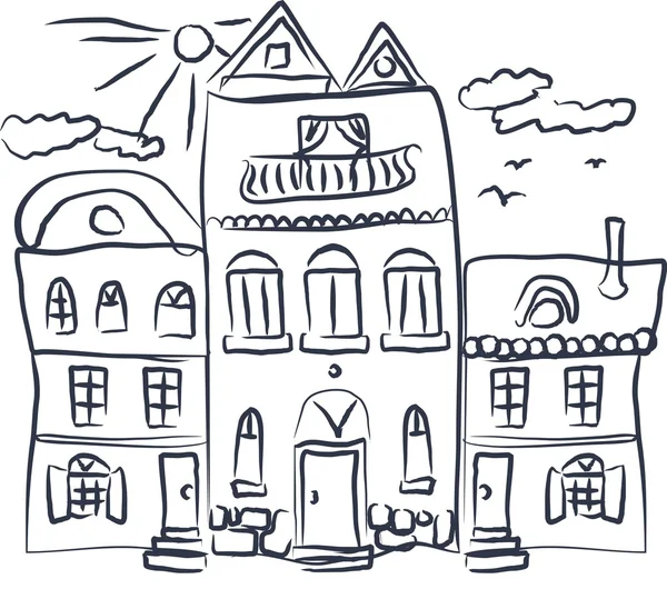 Cartoon doodle huizen - overzichten — Stok Vektör