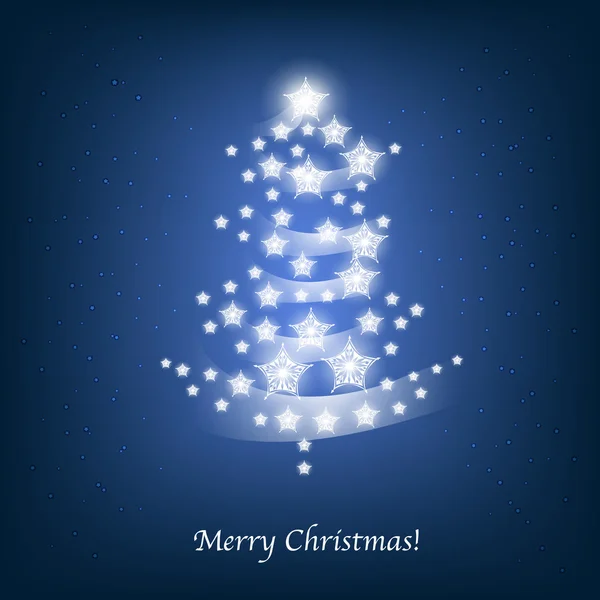 Weihnachtsbaum aus Sternen auf blau — Stockvektor