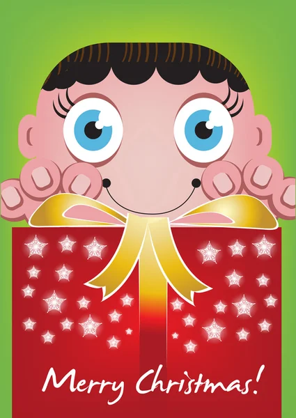 Enfant heureux avec boîte cadeau de Noël — Image vectorielle
