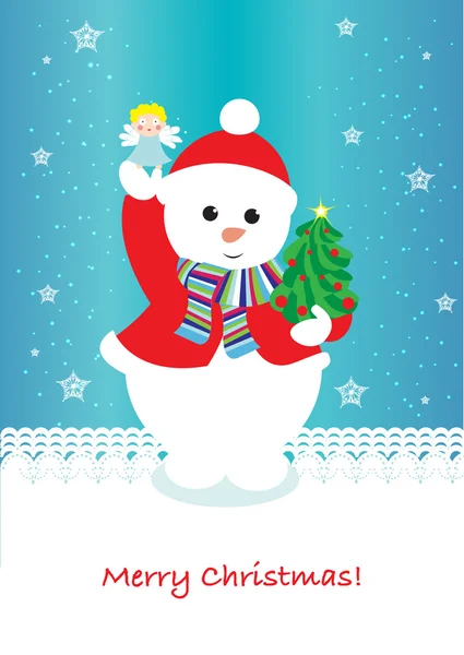 Boneco de neve bonito cartão de Natal — Vetor de Stock