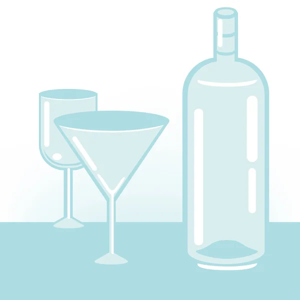 Bicchieri e bottiglia — Vettoriale Stock