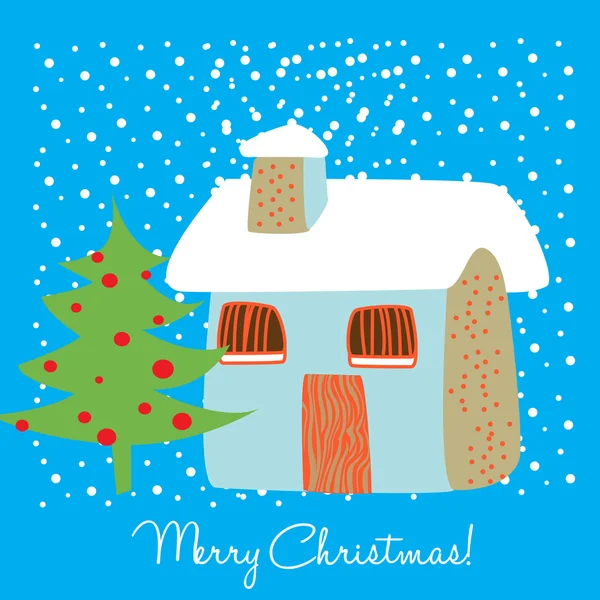 Dům v sněhové vánoční přání — Stockový vektor