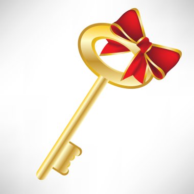 golden key with red bow clipart