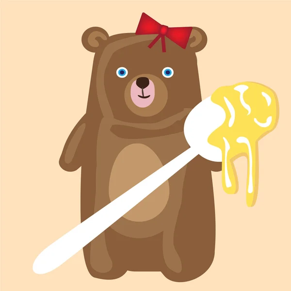 Ours avec cuillère à miel — Image vectorielle