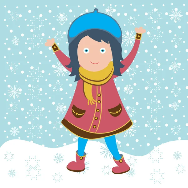 stock vector cute girl in snow smiling