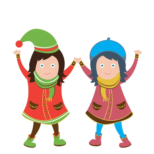 Stock vector two cute girls holding hands