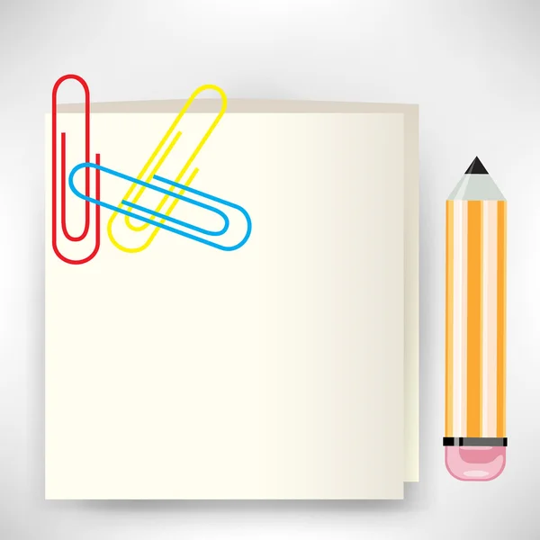 Autocollant note et crayon avec clips — Image vectorielle