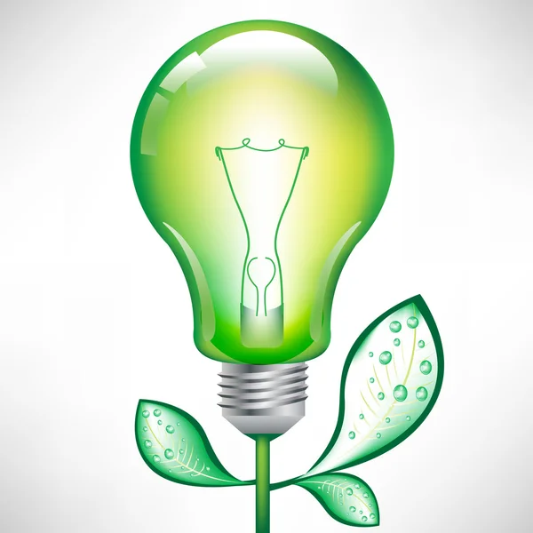 Green light bulb with leaves — Stock Vector