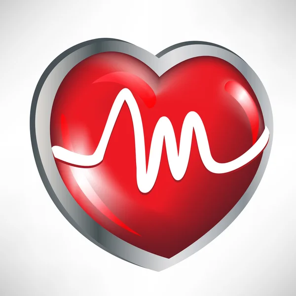 Glänsande rött hjärta med hjärtfrekvens — Stock vektor
