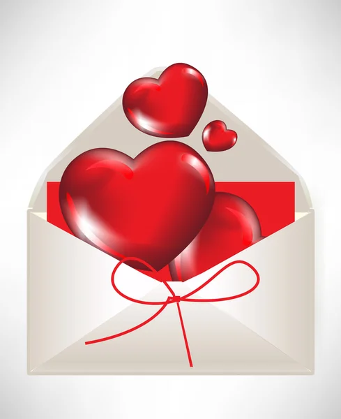 情人节信封用红色的心 — 图库矢量图片