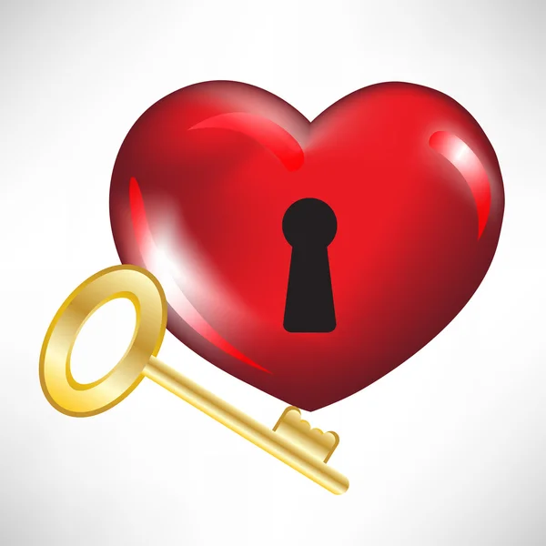 Coração vermelho com chave — Vetor de Stock