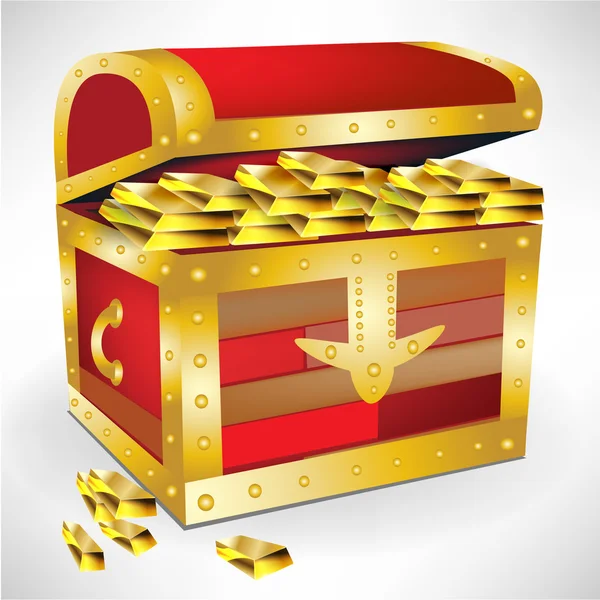 Peito aberto com tesouro dourado — Vetor de Stock