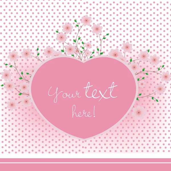 Roze hart met bloemen kaart — Stockvector