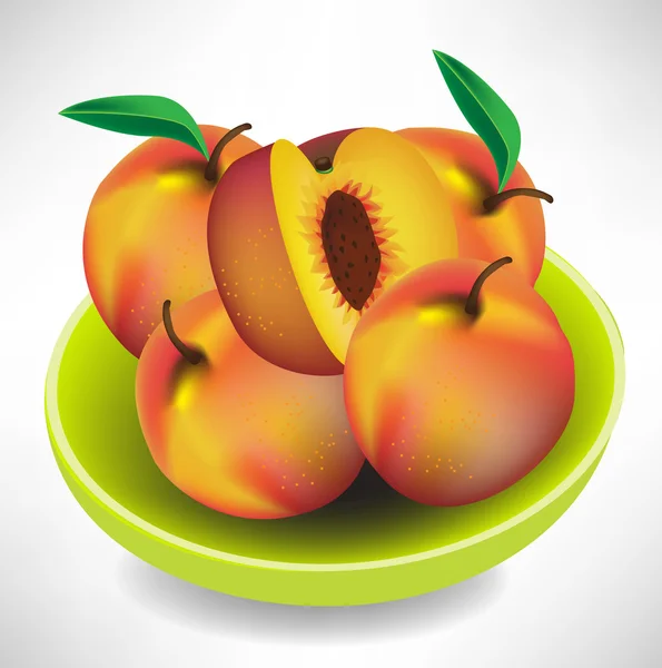Peaches in bowl — Stock Vector