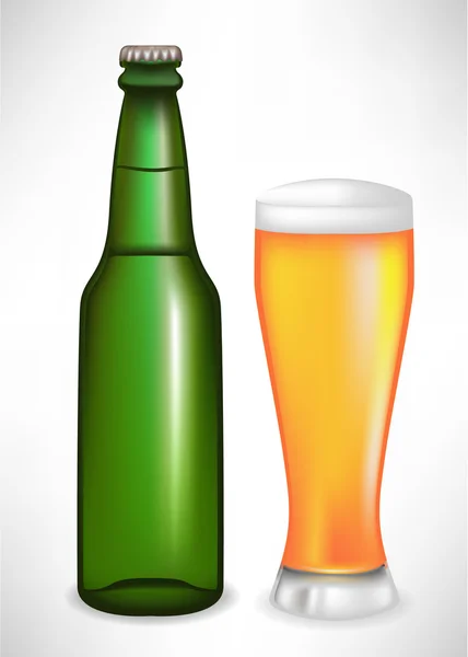 Garrafa de cerveja e vidro —  Vetores de Stock
