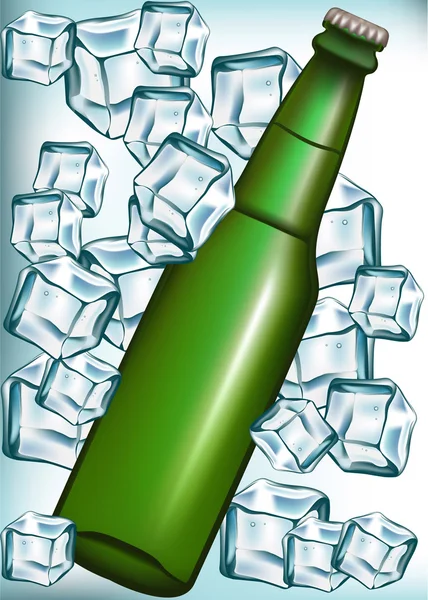 在冰块中的啤酒瓶 — 图库矢量图片
